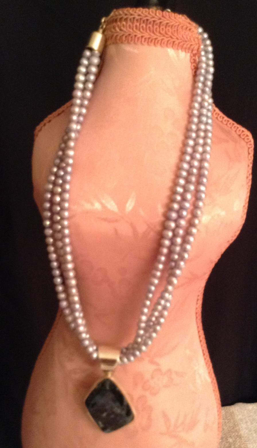 Blue Pietersite Sterling Silver Freeform Pendant And Cultured Freshwater Pearl S