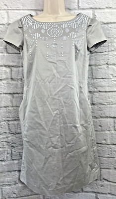 Oasis Grey Cotton Dress Size 10 Short Sleeve White Dots At Chest Pockets BNWT