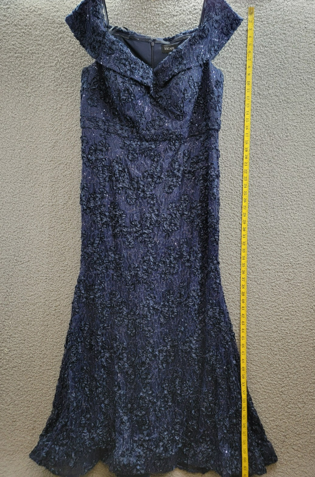 Xscape Plus Size Off Shoulder Embroidered Lace Dress Women's 16W Navy Back Zip - Picture 10 of 21