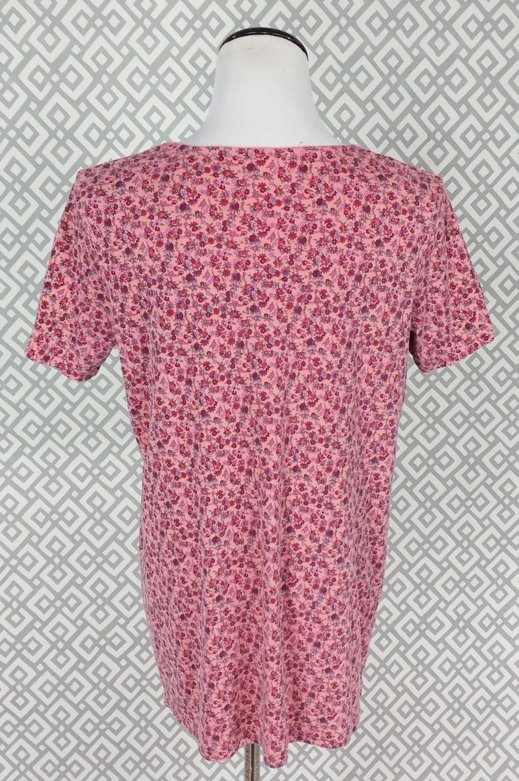 Womens Announcements Maternity Top Short Sleeve Pink Floral Blouse Size Large L