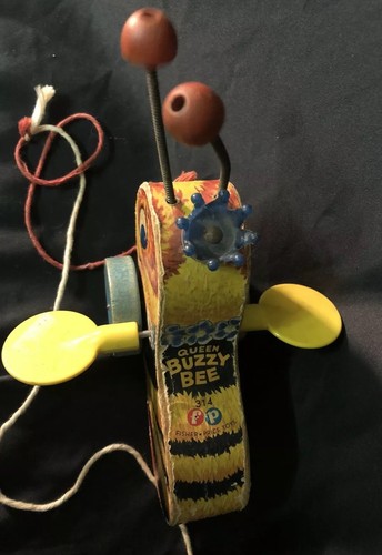 Queen Buzzy Bee #314 BLUE Crown Fisher Price 1956 Wood Pull String Toy