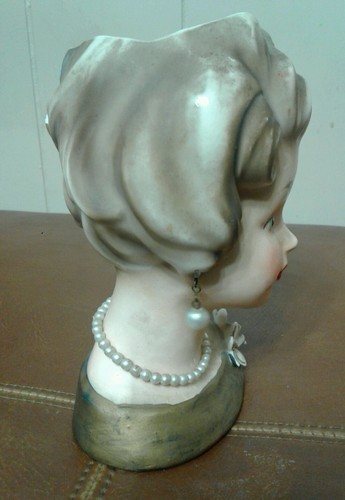 Lady Head Vase Pearls Flowers Ardco Vintage Japan 1248