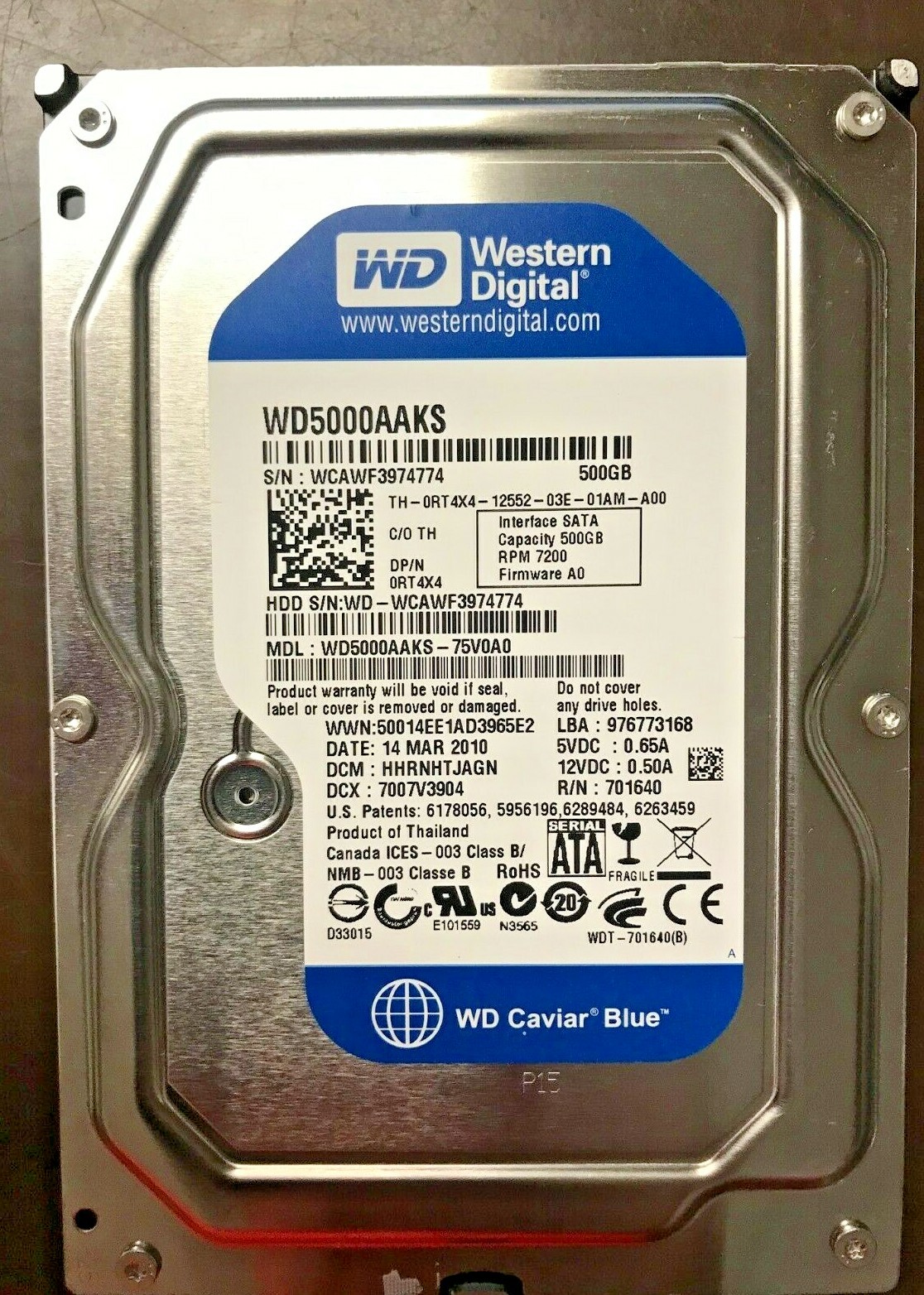 WESTERN DIGITAL 3.5インチ内蔵HDD 500GB Serial-ATA3.0Gb 7200rpm 16MB WD5000AAKS Western Digital 500GB 3.5