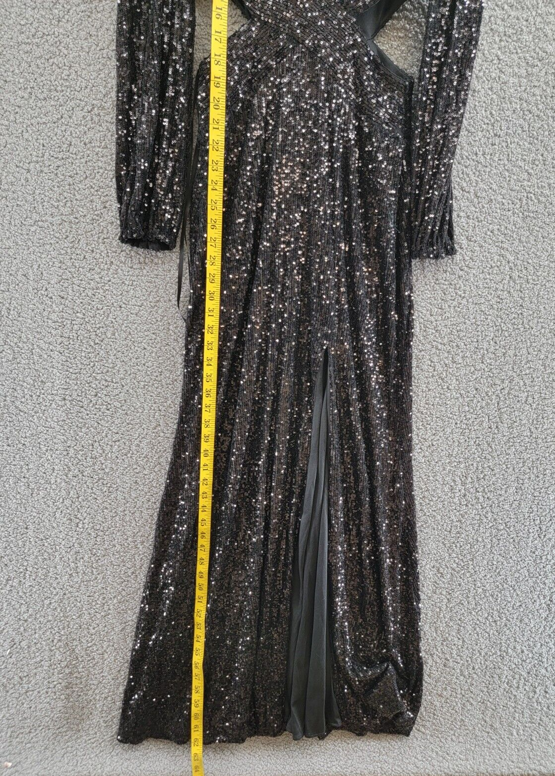 AQUA V-Neck Long Sleeve Cutout Sequin Dress Women's 2 Black Side Slit Back Zip - Picture 8 of 17
