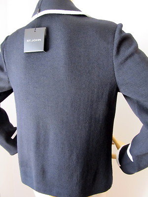 Pre-owned St John Knit Sz 6 Womens Suit Jacket Black & Br White Logo Buttons