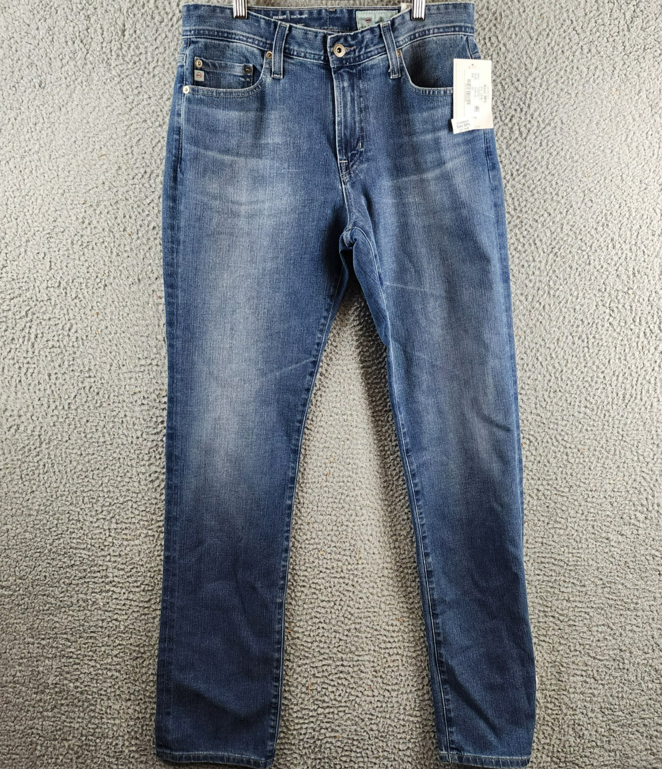 AG Everett Slim Straight Fit Jeans Men's 30x34 Runyon Blue Denim Button Zip - Picture 2 of 18