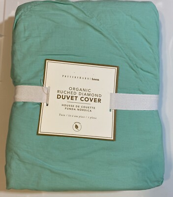 Pottery Barn Teen Organic Ruched Diamond Duvet Cover Light Pool Aqua Twin