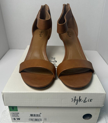 Style & Co Paycee Two-Piece Dress Sandals, Brown Size 8W 2-3/4'' Wrapped Heels