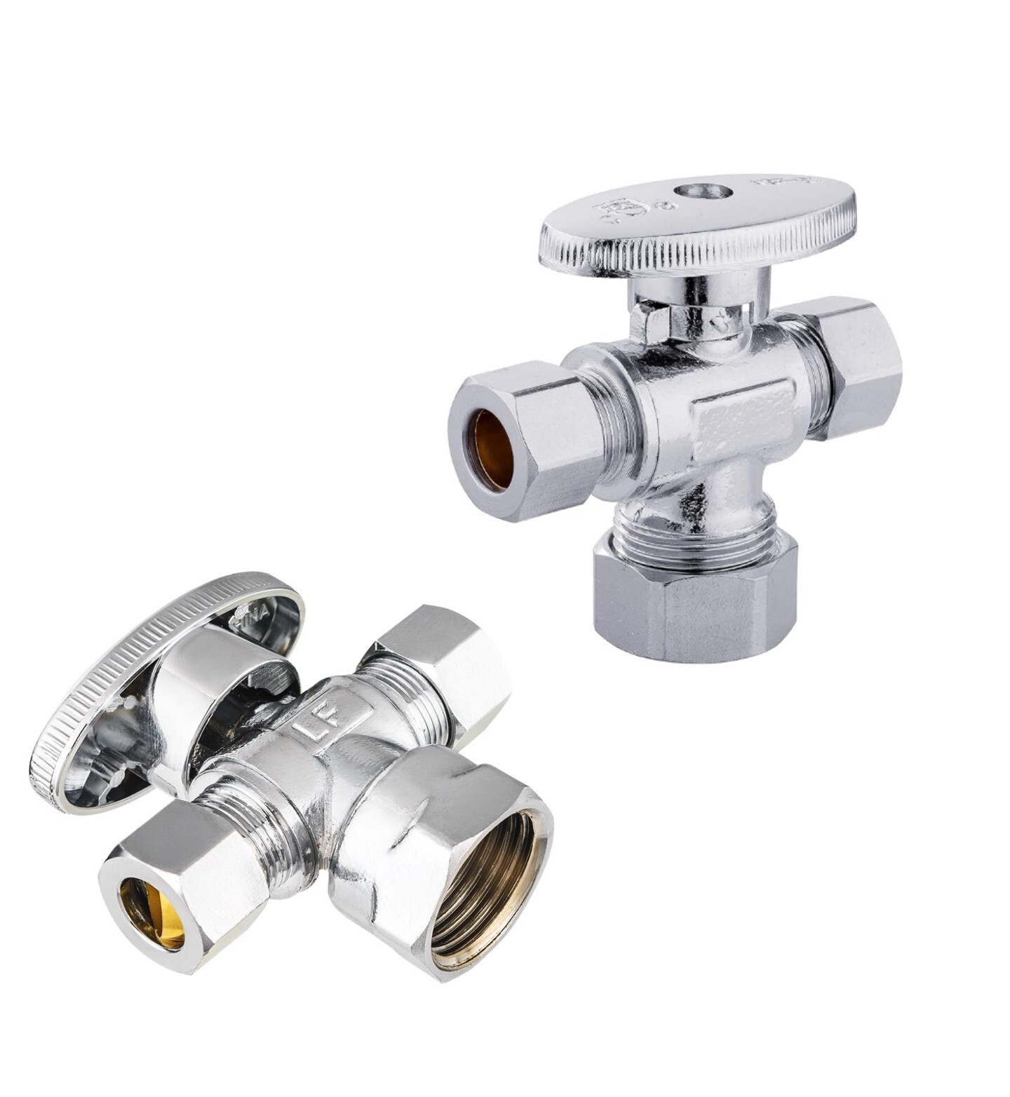 EFIELD 2 PCS 1/4-Turn Dual Angle Stop Valve  1/2" Fip Inlet x 3/8" x3/8 Compress