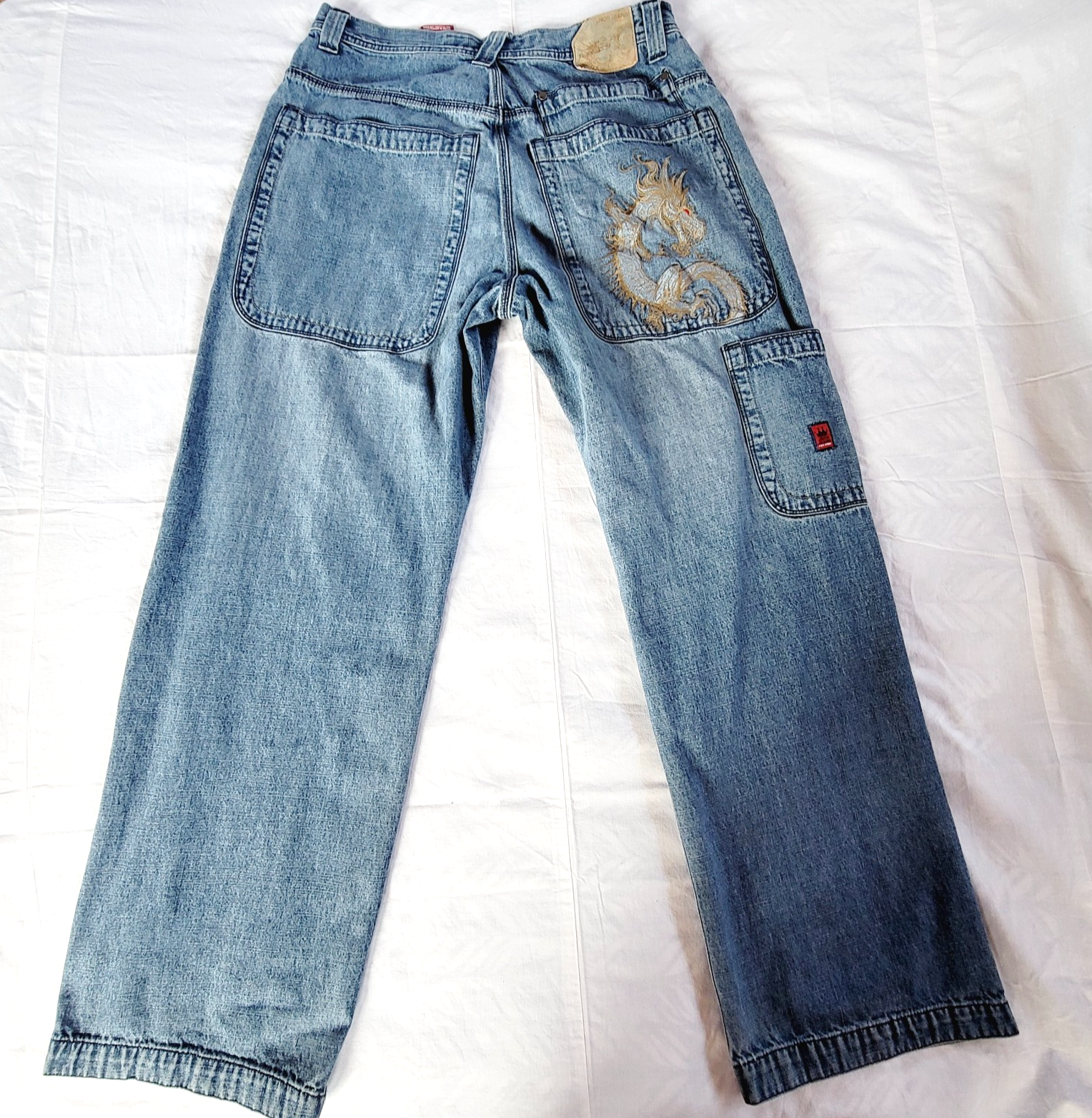 Vintage JNCO Jeans Dragon Wide Leg Embroidered 34x32 Red Tag