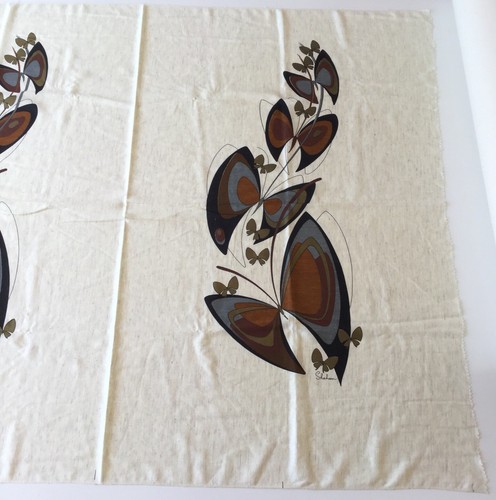 Vintage Alfred Shaheen Fabric Double Panel Butterfly Brown Black Green Gray