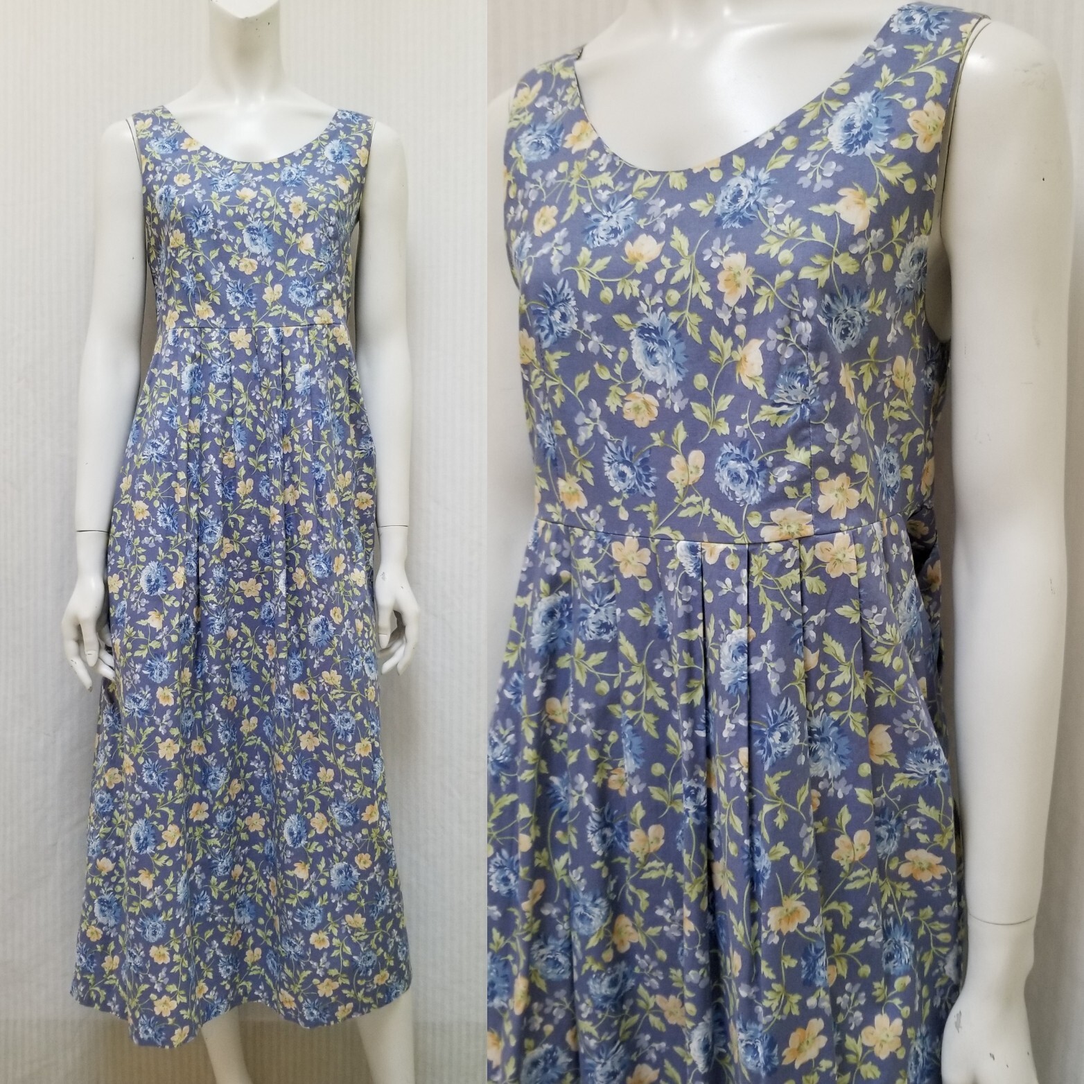 laura ashley＊Blue flower pattern dress LAURA ASHLEY VINTAGE 80's Cotton Sailor Floral Dress Size 14