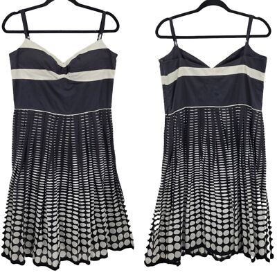 Laundry Dress Cotton Sweetheart Pleated Aline Knee Ombre Circle Print Black 12