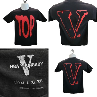 YoungBoy NBA x Vlone Collaboration TOP Tee Black Red Double-sided Rare SZ Small 