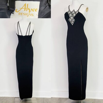 90s Bombshell dress beaded Cut Out Body Con wiggle prom front slit Size 8 Small