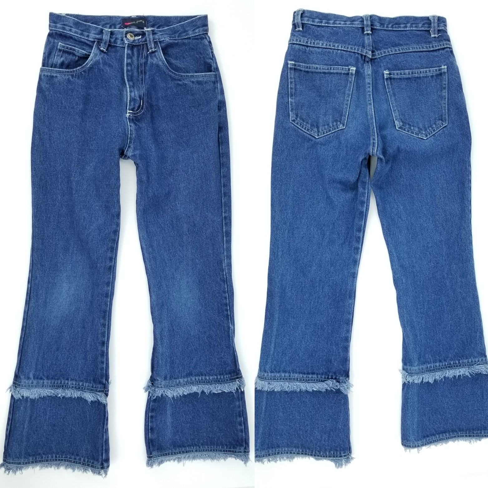 Ultra Pink Kids Girls 10 Tiered Fringe 100% Cotton Denim Jeans Raw Fringed Edge
