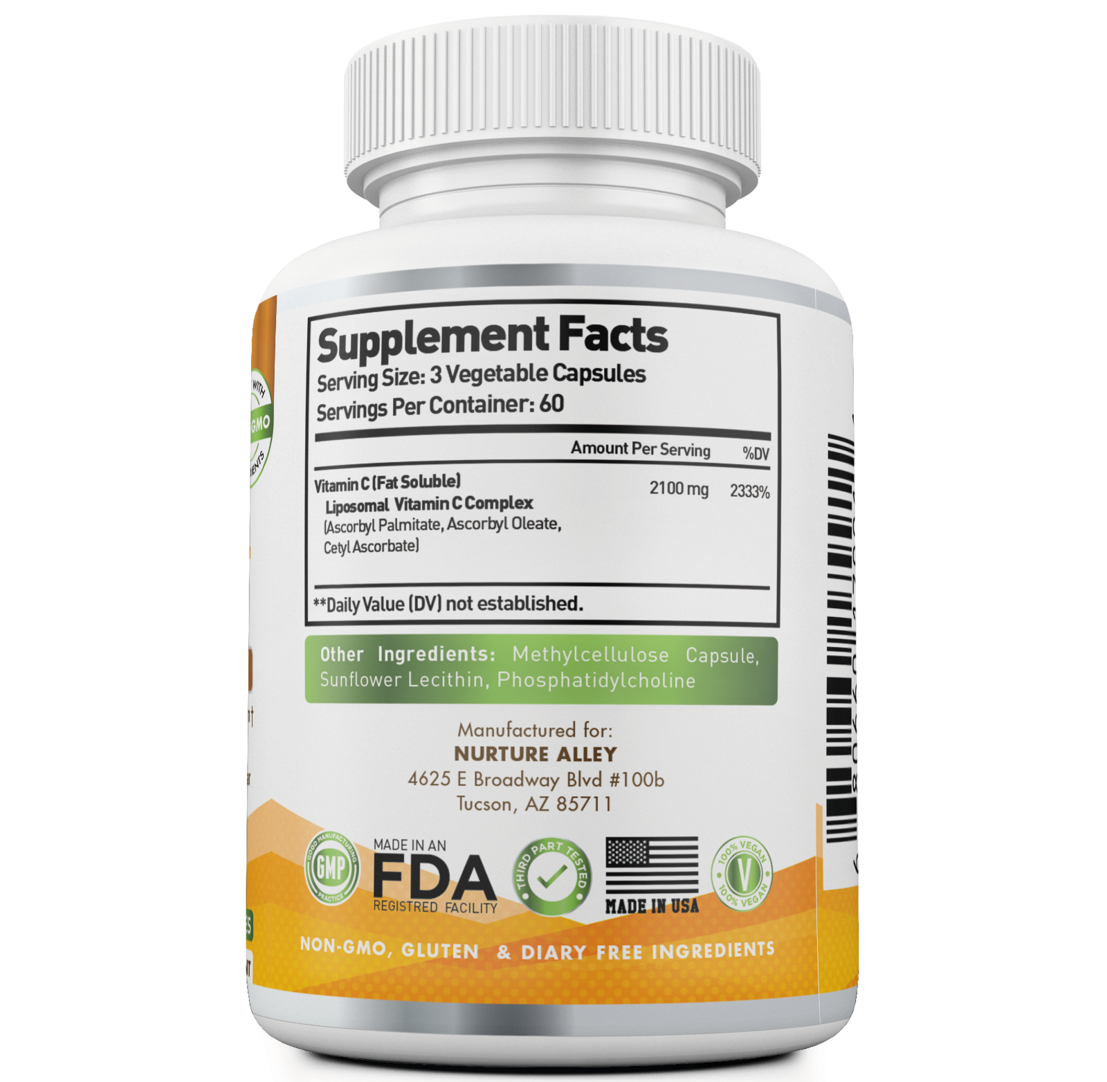 Nurture Alley Natural Organic Vegan Liposomal Vitamin C 2100mg High Absorption