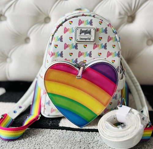 【Lounge Fly】 Lisa Frank Rainbow Heart Mini Backpack Amazon.com: Loungefly Lisa Frank Rainbow Heart Double Strap