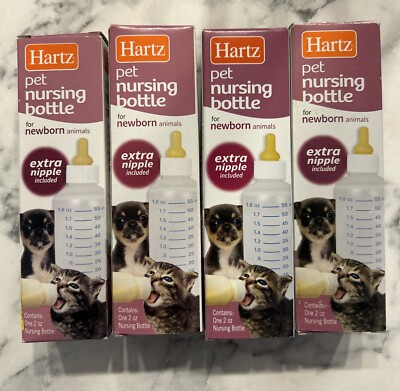 4 Hartz PET NURSING BOTTLES Newborn Animals 2 oz. Bottle Xtra Nipple* Newww