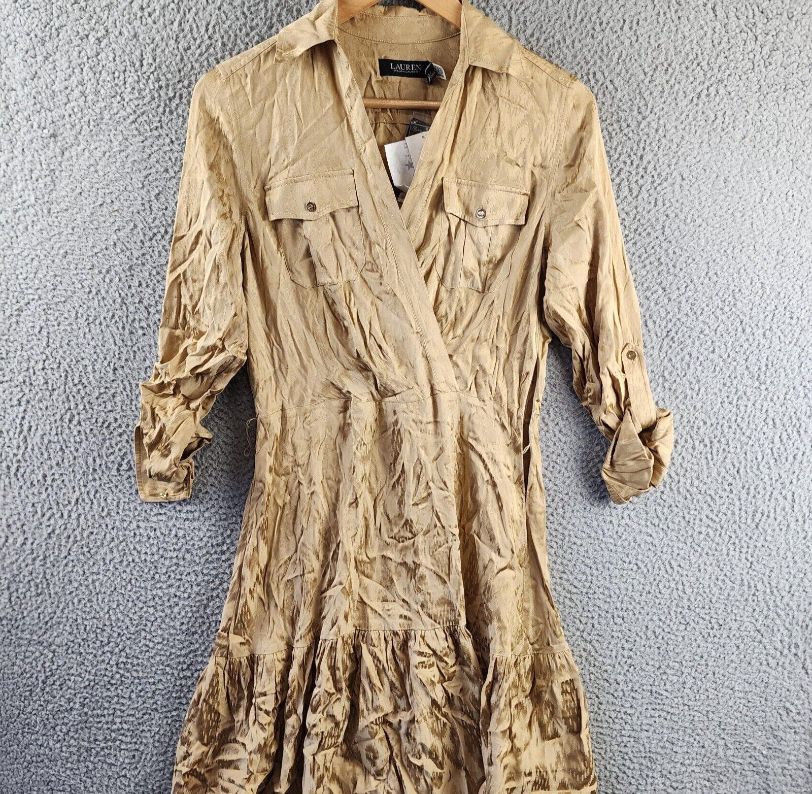 Lauren Ralph Lauren Jacquard Shirtdress Women's Birch Tan Side Zip Closure L/S - Picture 2 of 15
