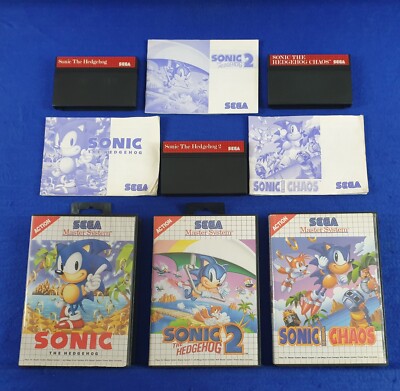 Master System SONIC THE HEDGEHOG x3 Games 1 + 2 + Chaos PAL (Works in US)