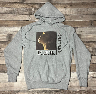 HER Hoodie Adult Small Gray Sweatshirt Damage Tour R&B RnB Music Artist H.E.R.