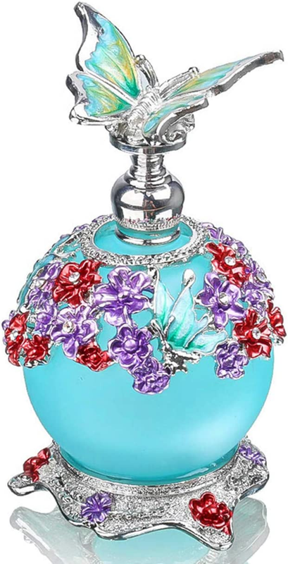 Fancy Butterfly Flower Perfume Bottles Empty Vintage Decorative Crystal Glass Pe