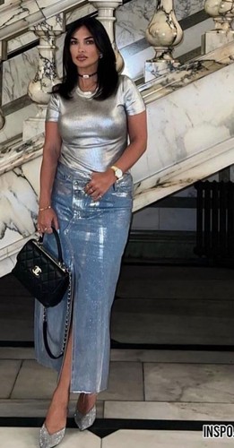 多恵 ZARA NEW MIDI ASYMMETRIC DENIM METALLIC SKIRT BLUE SILVER
