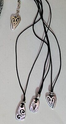 Brighton BRAZILIAN Black Cord Triple-Strand Silver Charms Heart Necklace, NWOT