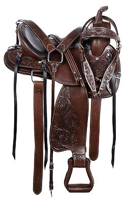 Western Horse Saddle Pleasure Trail Comfy Leather Tooled 
