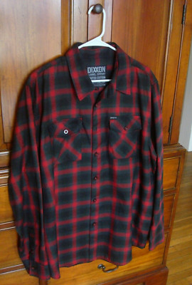 Dixxon Men Size XL Form and Function SNAP-ON Logo Button Shirt Black Red Plaid