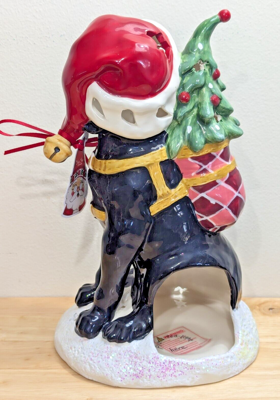 NEW Blue Sky Clayworks Christmas BLACK LAB Dog Tea Light Candle House NWT