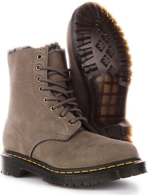 Pre-owned Dr. Martens Dr Martens 1460 Serena Faux Fur Lined Nubuck Lace Up Womens Boot Grey Us 4 - 9