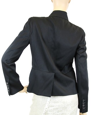 Pre-owned Gucci $1895 Authentic  Shiny Envers Satin Asymmetrical Jacket,black,42,307311