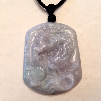 ~ Certified Natural Unenhanced Carved Jade Pendant - Dragon & Pearl Design
