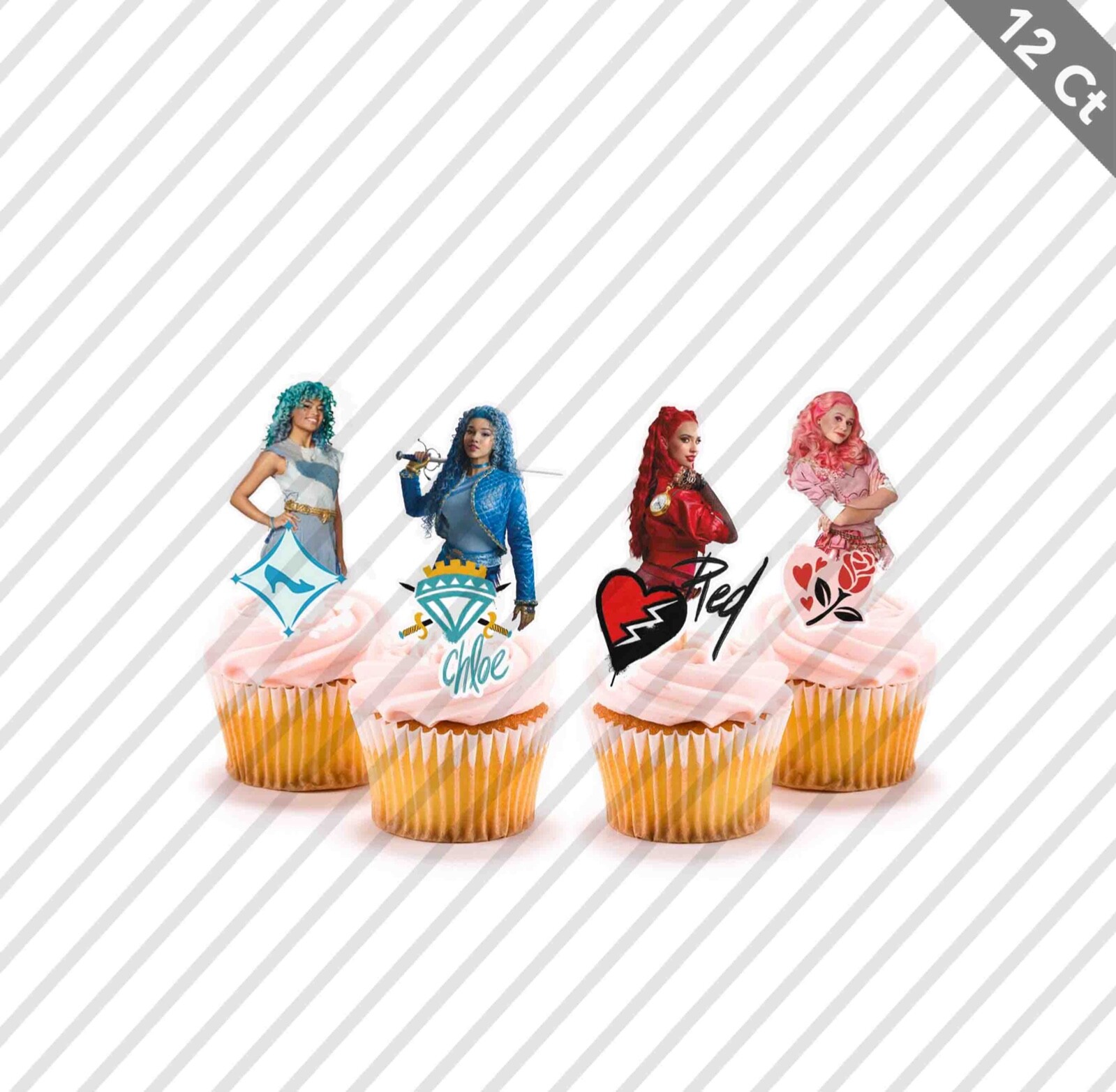 12 Descendants 4 Cupcake Topper The Rise of Red Chloe Favor Party | eBay for Descendants 3 Cupcake Toppers Printable Free