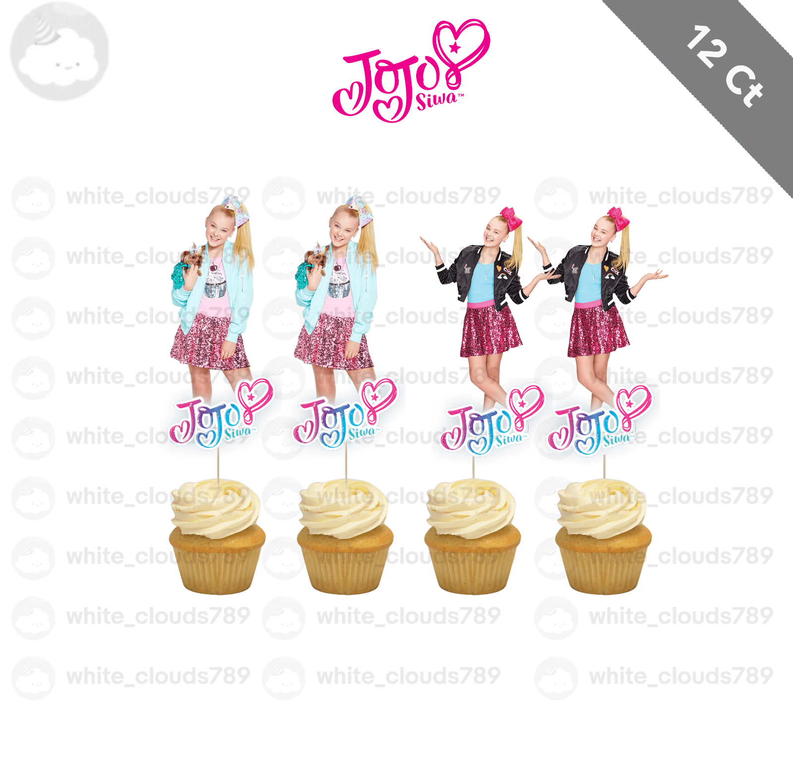 12 Jojo Cupcake Topper Siwa Girl  Food Pick Favor Party Birthday Kid