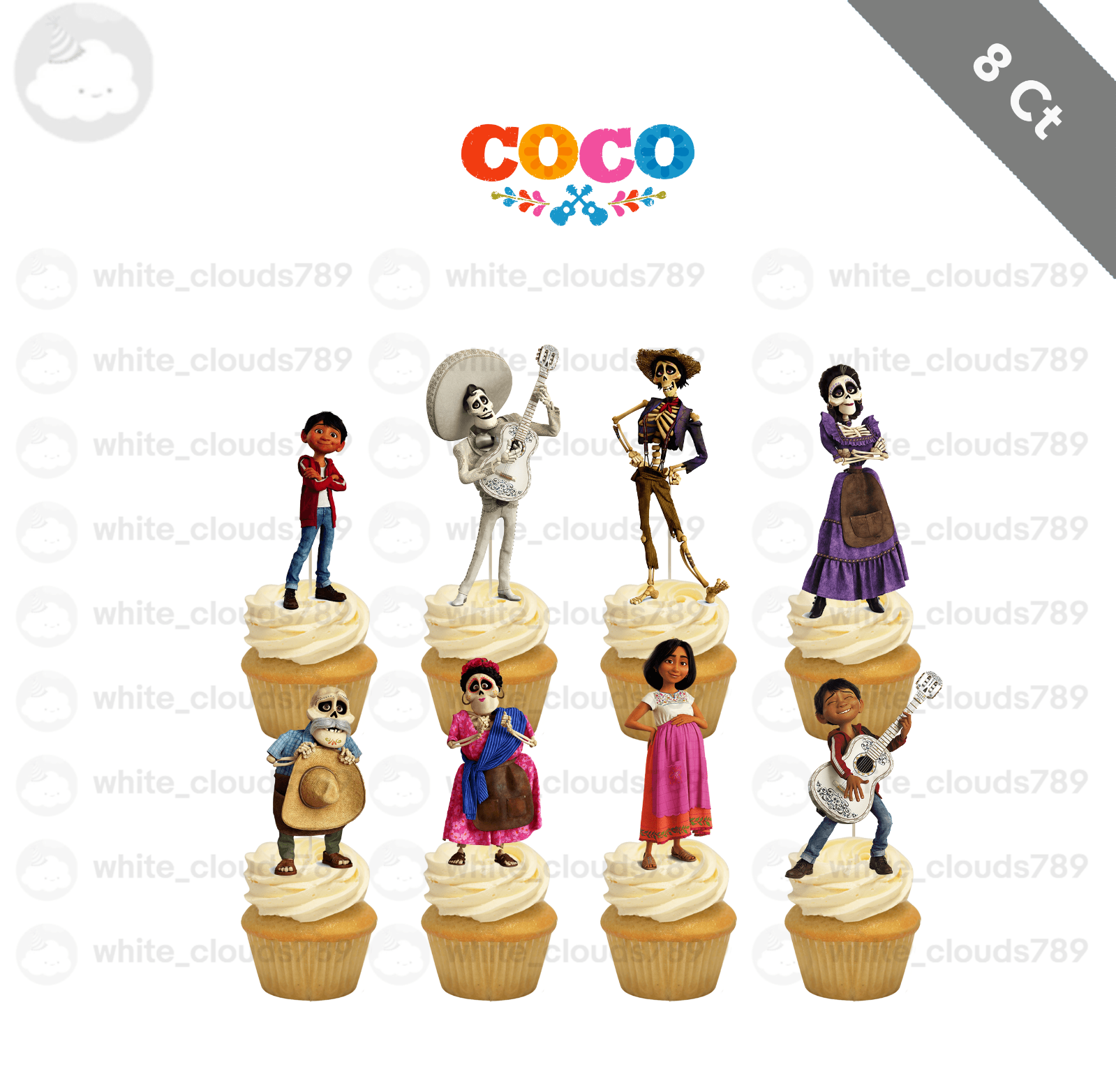8 Disney Coco Cupcake Topper Food Pick Favor Party Movie