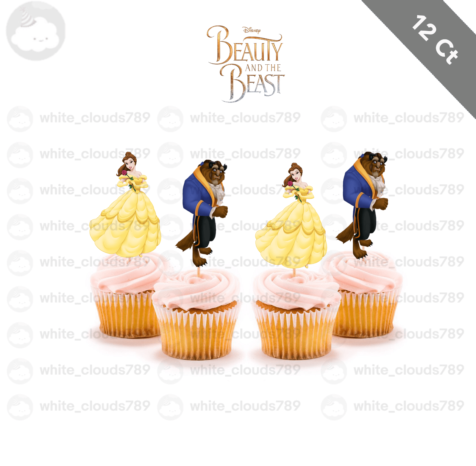 12-beauty-and-the-beast-cupcake-topper-bella-food-pick-favor-party-birthday-ebay