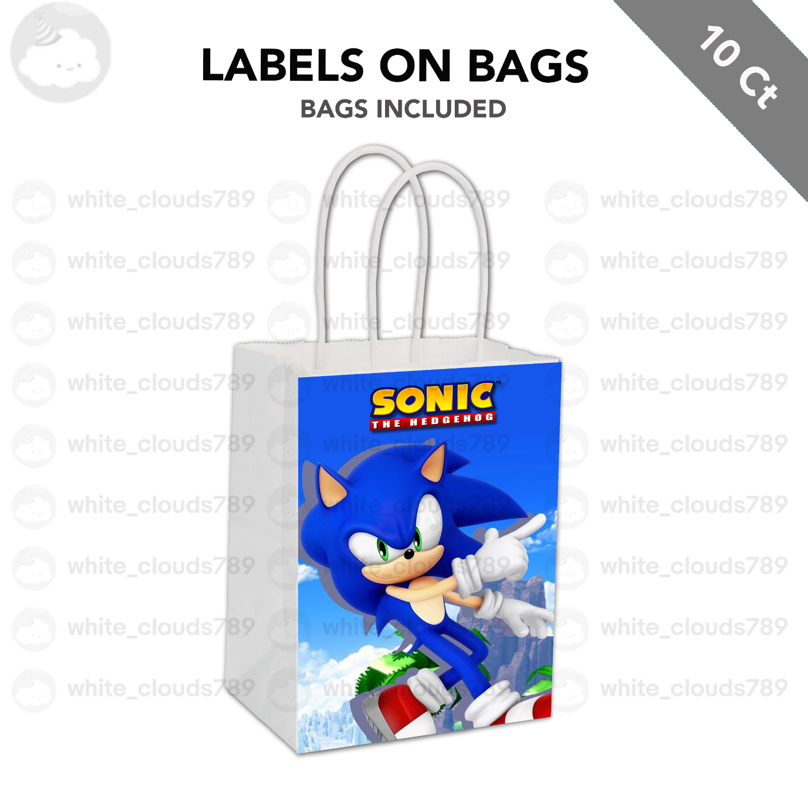 10 Sonic the Hedgehog Label on White Kraft Gift Bag Birthday Party Favor 5.5 x 8 eBay