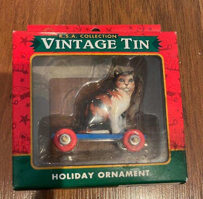 Kurt Adler VINTAGE TIN  Cat  Christmas Holiday Ornament KSA Collection w/ Box