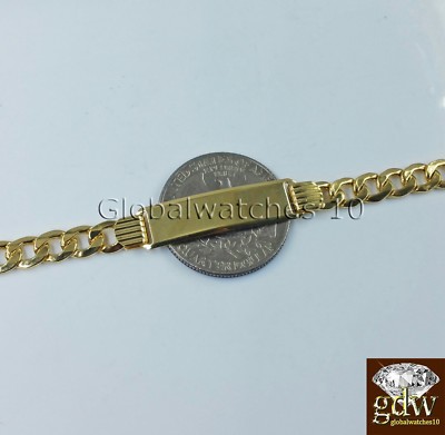 Pre-owned Globalwatches10 Real 10 K Gold Cuban Curb Link Baby Id Bracelet 7" Inch Engrave