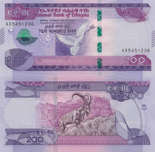 Ethiopia 200 Birr (2012-2020) - Lion/Dove/Ibex, p-New UNC
