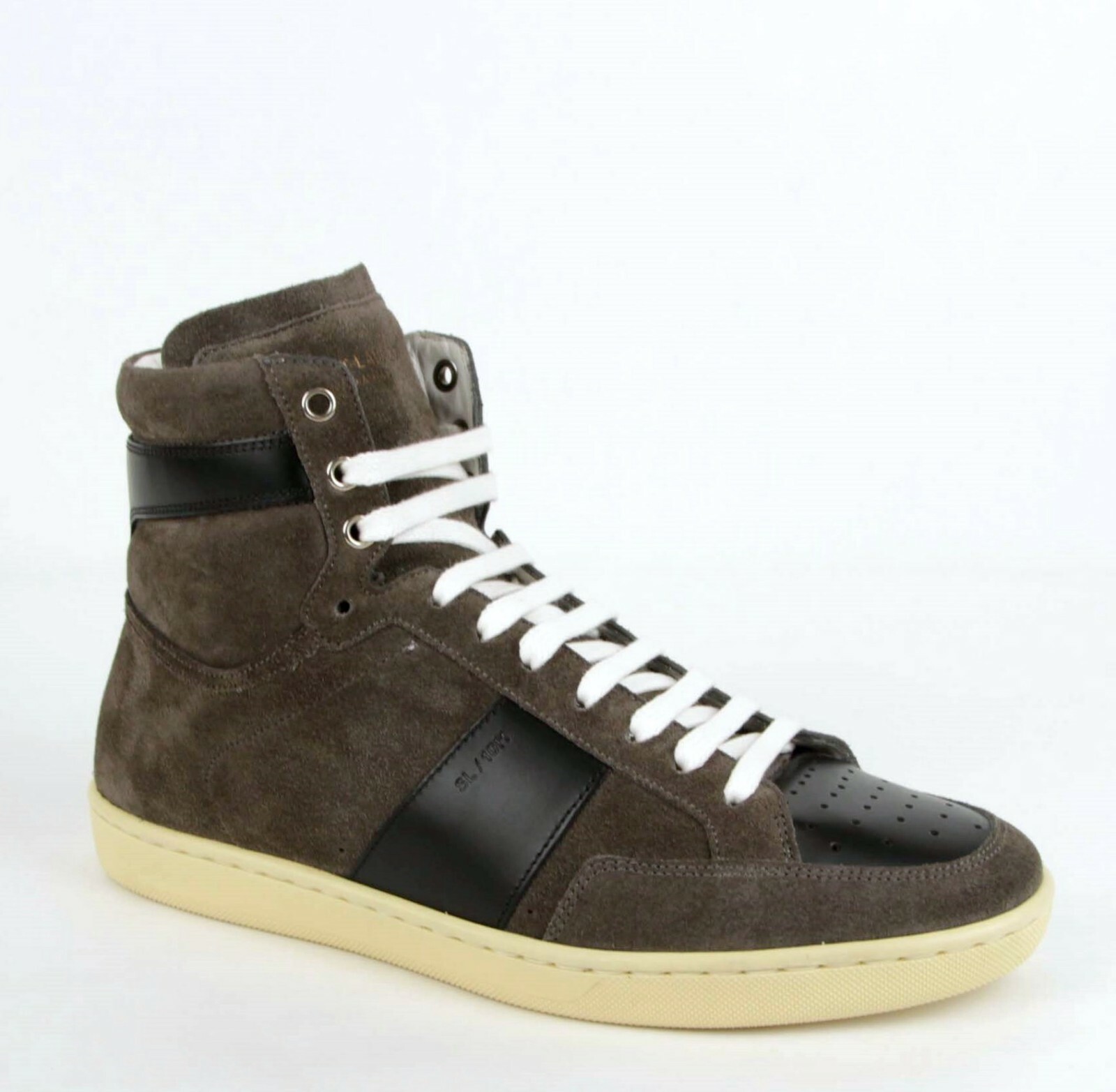 $795 Saint Laurent Men's Greenish Brown Suede Hi Top Sneaker