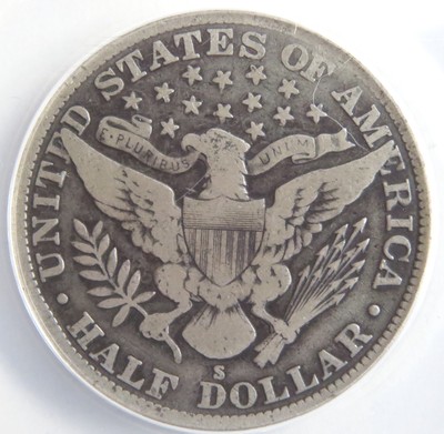 1914-S  Semi- Key  silver  Barber Half Dollar ANACS-VG-10