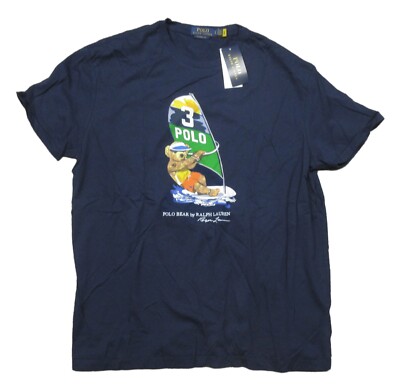 Polo Ralph Lauren Men's Navy Windsurf Polo Bear Graphic Crew-Neck S/S T-Shirt