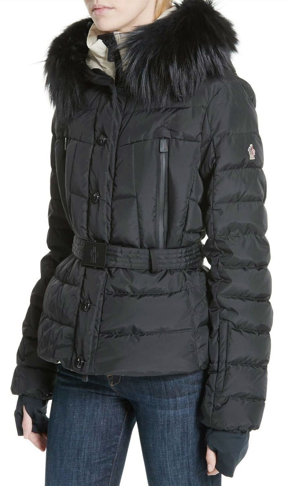 Pre-owned Moncler Grenoble Beverley 2tone Ski Jacket Down Puffer Belt Fox Fur Hood 1 S In Black