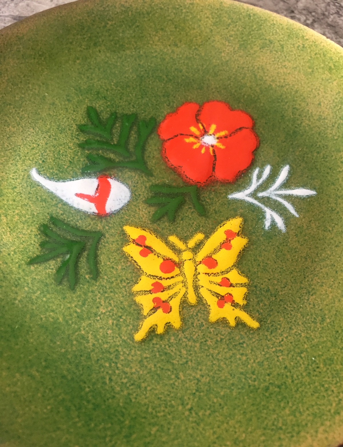 Vintage Annemarie Davidson Enamel on Copper Plate Butterfly Flower California