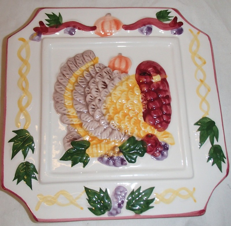 Vtg Handpainted Thanksgiving Fall Pumpkin Trivet for Hot Pots Ceramic