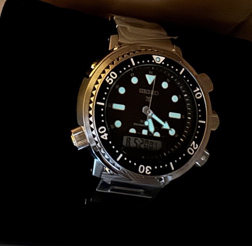 Pre-owned Seiko Prospex Analog Digital Snj033 46.9mm Stainless Steel Solar Diver's Watch